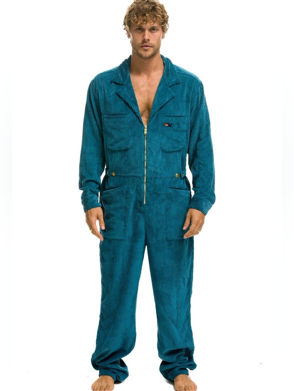Aviator Nation Teal Corduroy Zip-Front Jumpsuit xl Beautiful - Picture 2 of 9